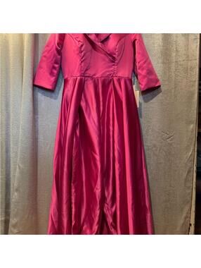 LANTING Bride Satin Jumpsuit Gown Fuchsia Pink NWT
